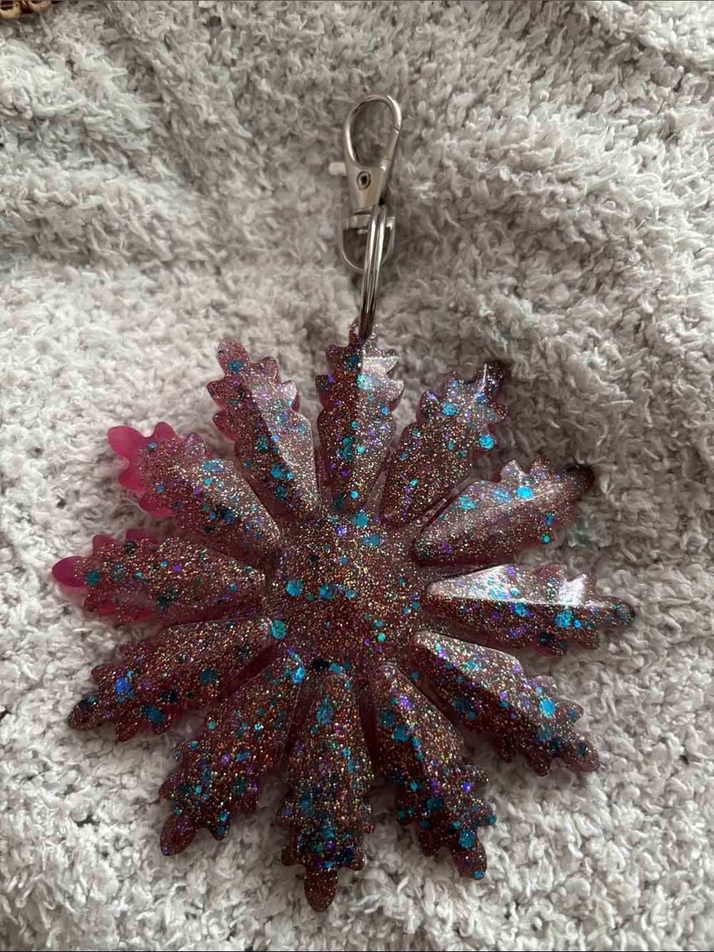 Glittery Snowflake ornament or Keychain (handmade)